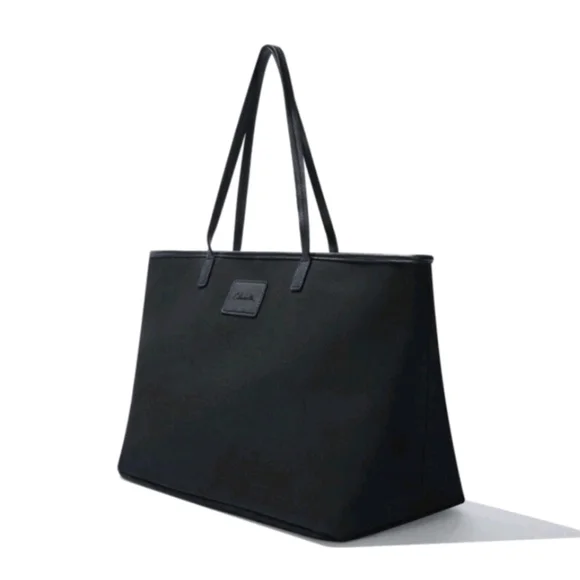 Cleobella XL Black Canvas Tote Zipper Closure Vegan Leather Strap - Picture 4 of 15